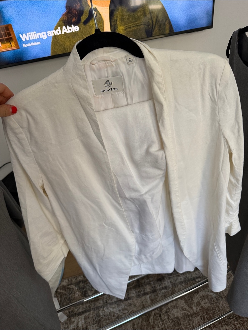 Babaton White Open-Front Linen Blazer + pants